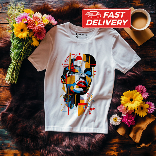 Colorful Abstract Woman Portrait T-Shirt: Geometric Modern Art Graphic Tee
